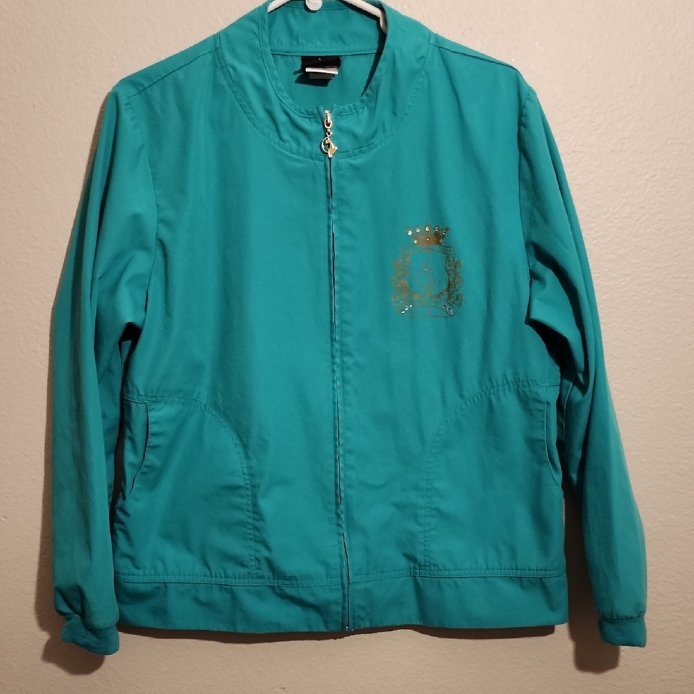 Green Y2k 2000s Baby Phat Zip-Up Jacket with Gold Crest Bomber Style
